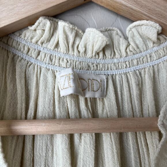 Suzie Kondi Cream Textured Cotton Ruffle High Neck Sleeveless‎ Top Size Small - Picture 5 of 8